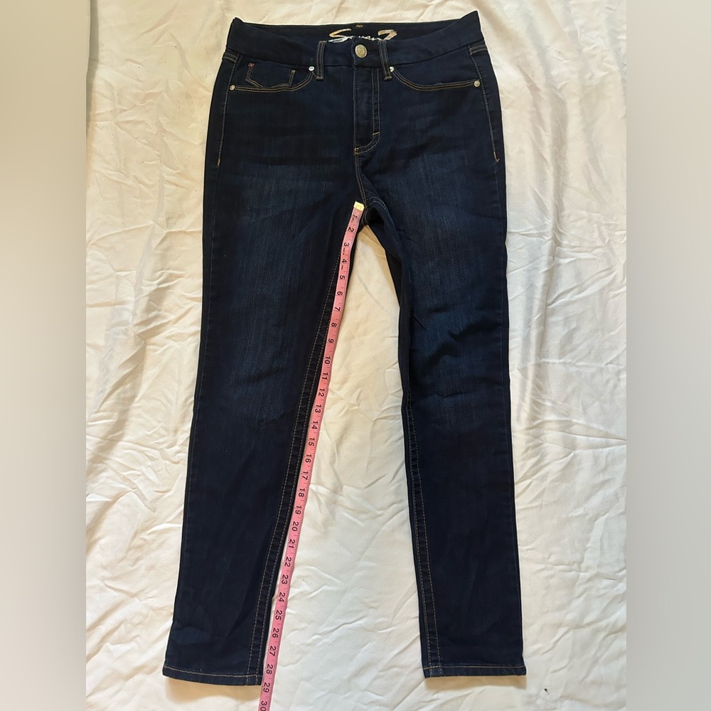 Seven7 Women's Dark Blue Tummyless High Rise Skinny Jeans